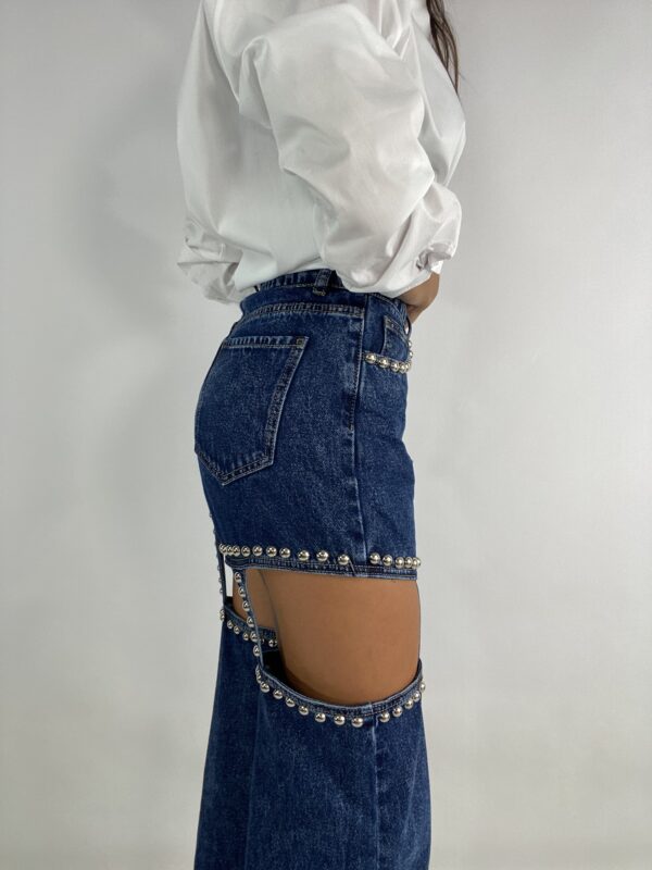 Jeans Hold Ups con Borchie  - Denim Scuro - Image 4