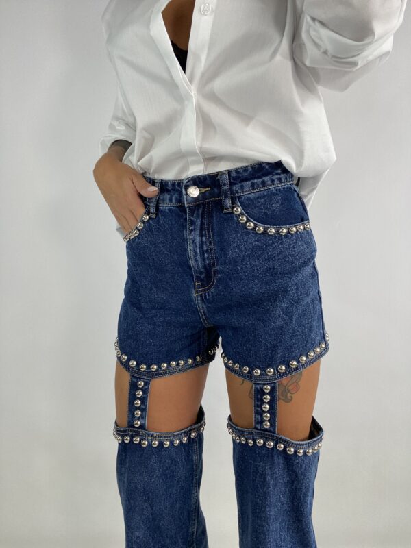 Jeans Hold Ups con Borchie  - Denim Scuro - Image 3